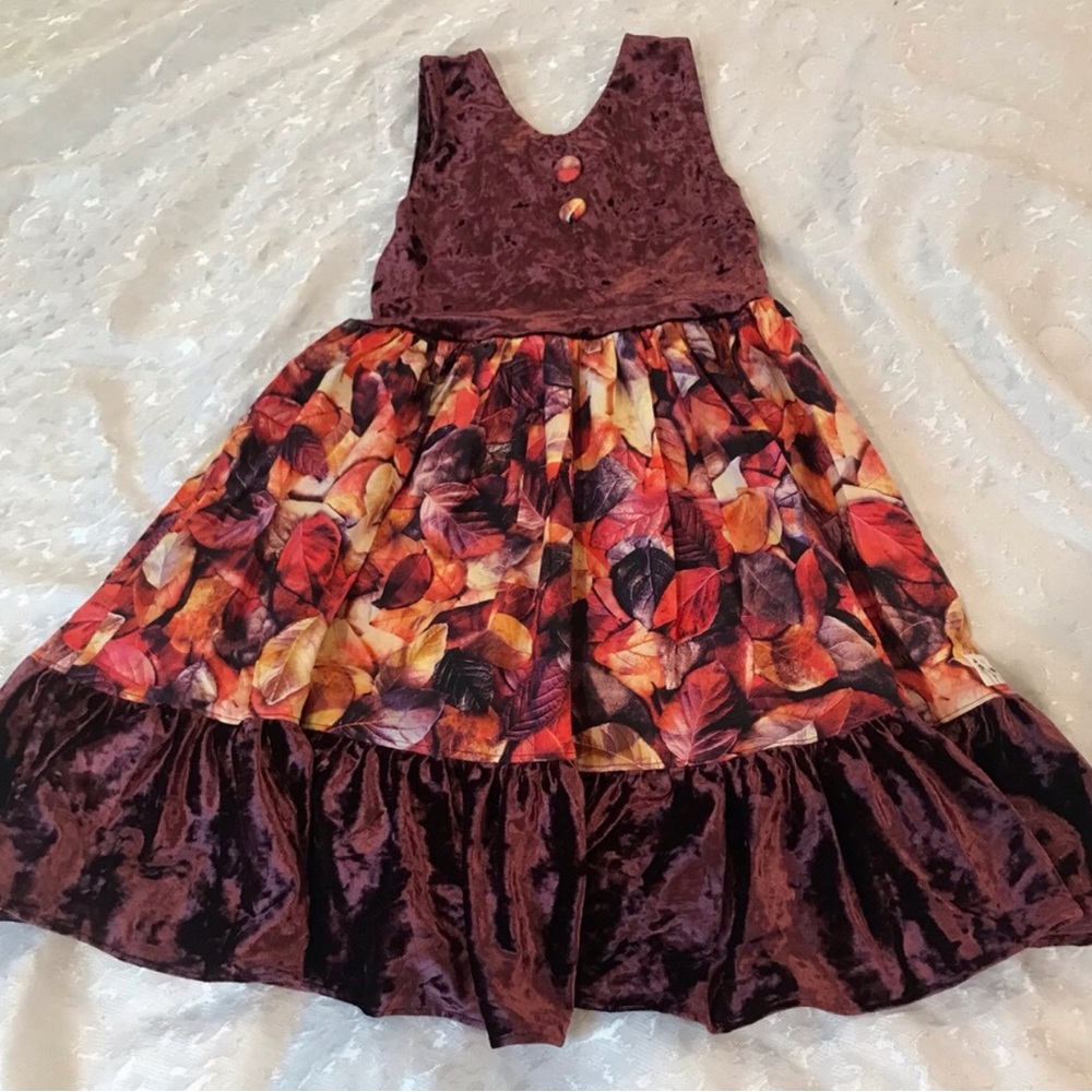 Girls Velvet & Leaf Print Girls' Fall Dress NWOT Size 12